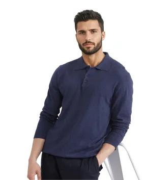 Rare Rabbit Men Pyer Navy Full Sleeve Collared Collar Button Closure Plain Polo