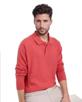 Rare Rabbit Men's Pyer Red Full Sleeve Spread Collar Button Closure Flat Knit Plain Polo