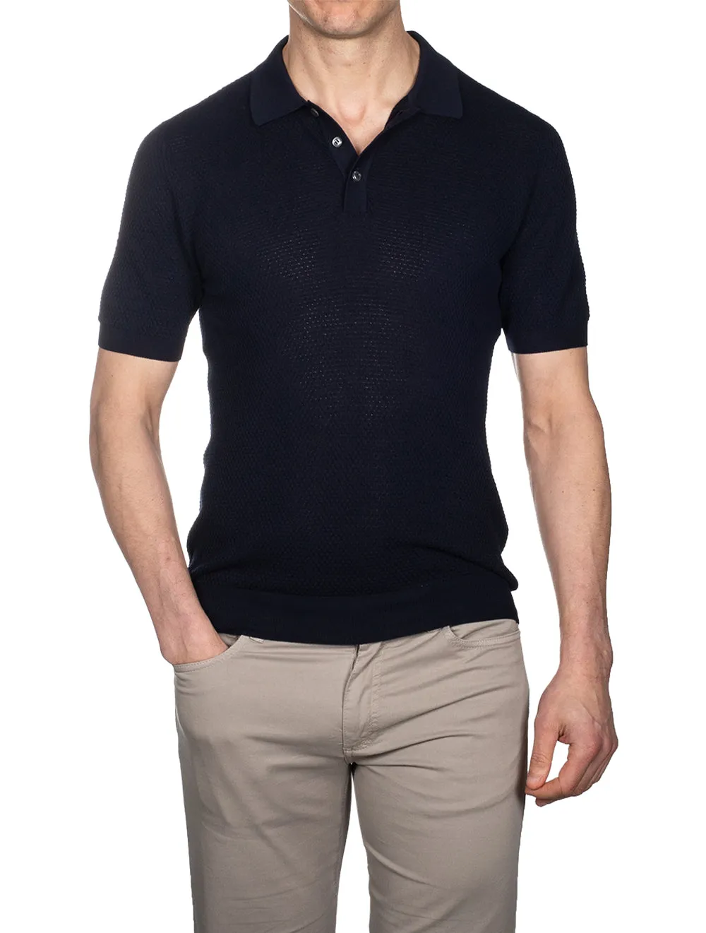 Ribbed Short Sleeve Polo Navy