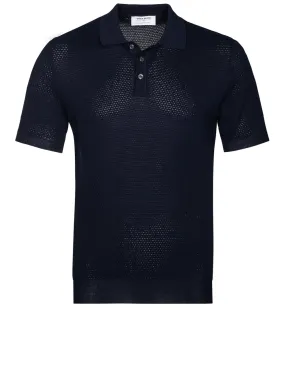 Ribbed Short Sleeve Polo Navy