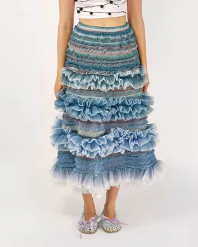 SHIRRED STRIPED TULLE MIDI SKIRT