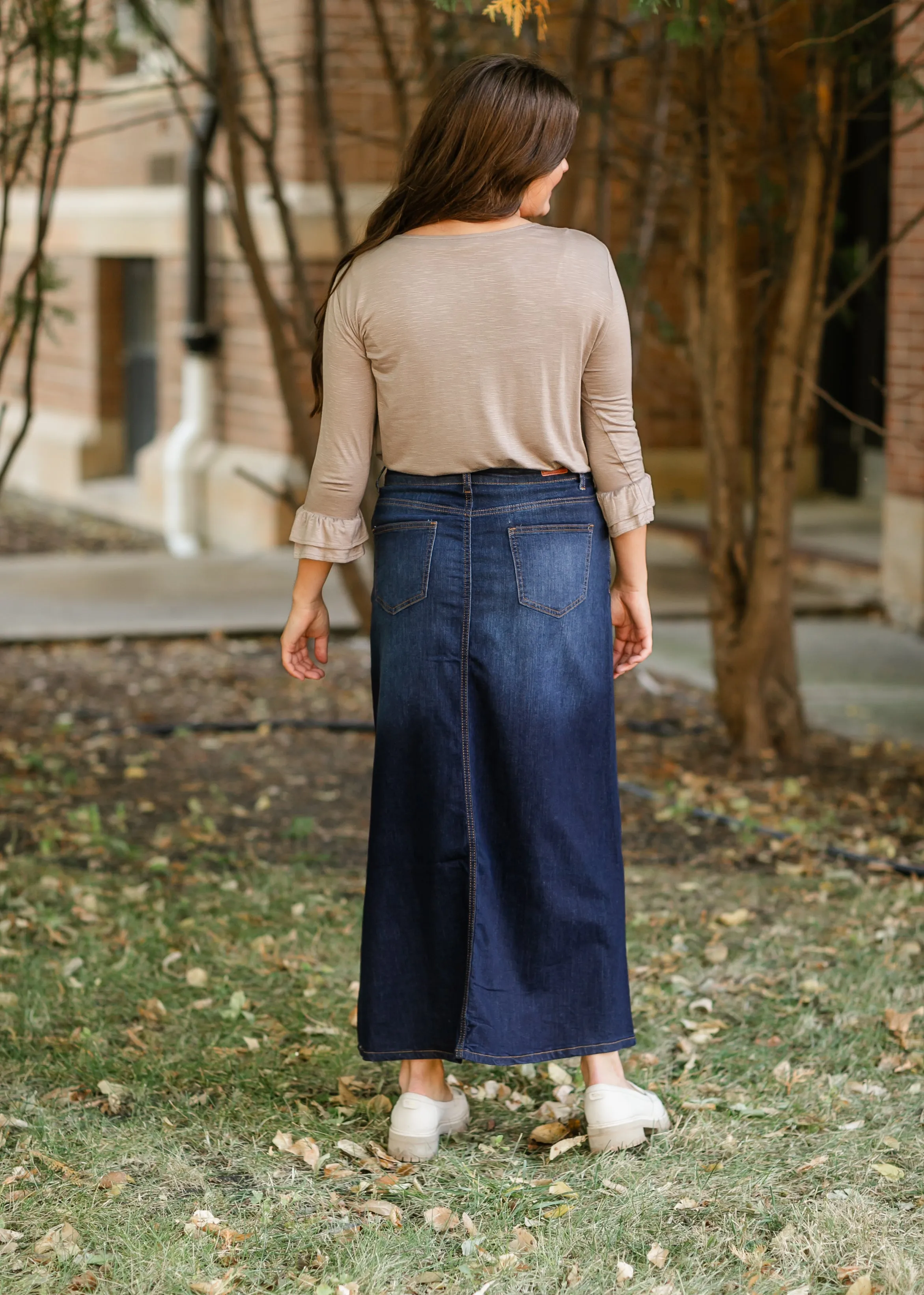 Stretchy A-line Dark Wash Denim Skirt