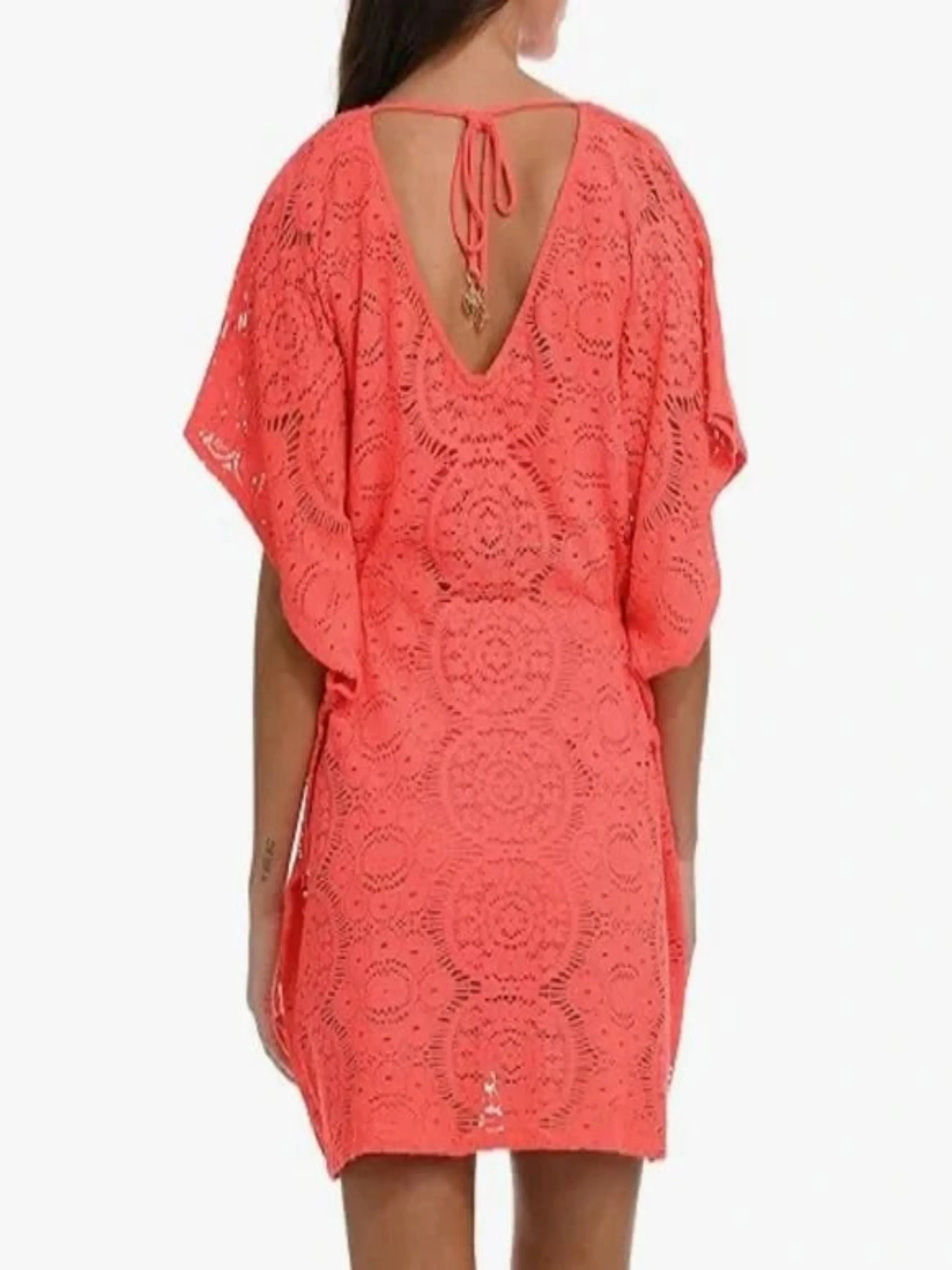Sunshine '79 Chillin' Crochet V-Neck Caftan Cover Up - White