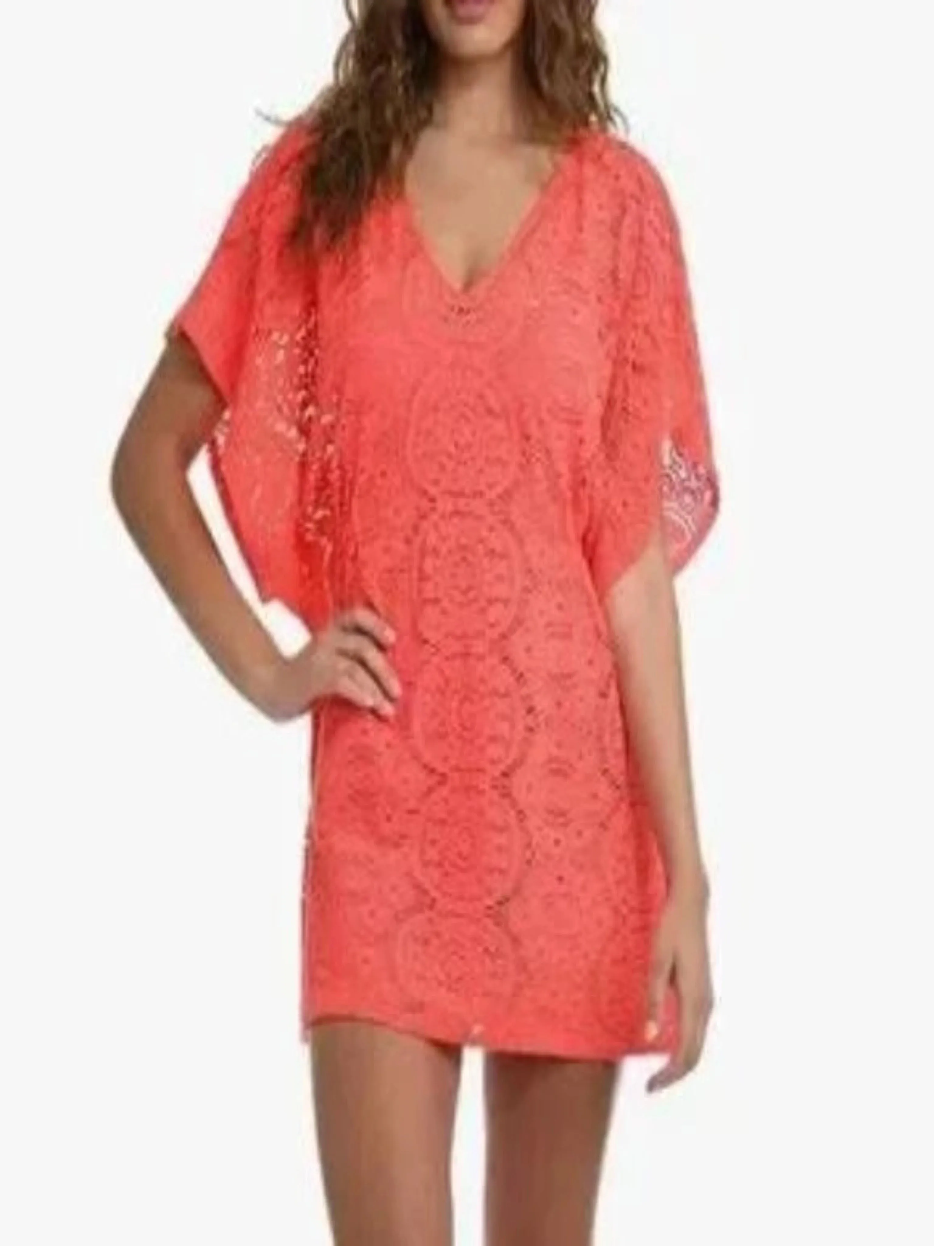 Sunshine '79 Chillin' Crochet V-Neck Caftan Cover Up - White
