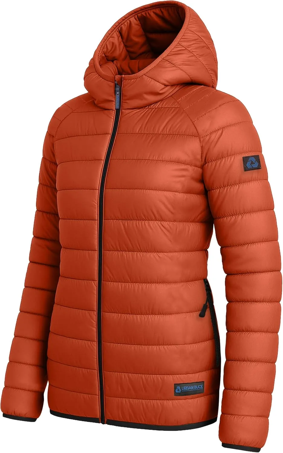URBAN BUCK Packable Puffer Jacket Women with Hood – 32 Degree Lightweight Quilted Winter Puff Foldable Jacket for Women