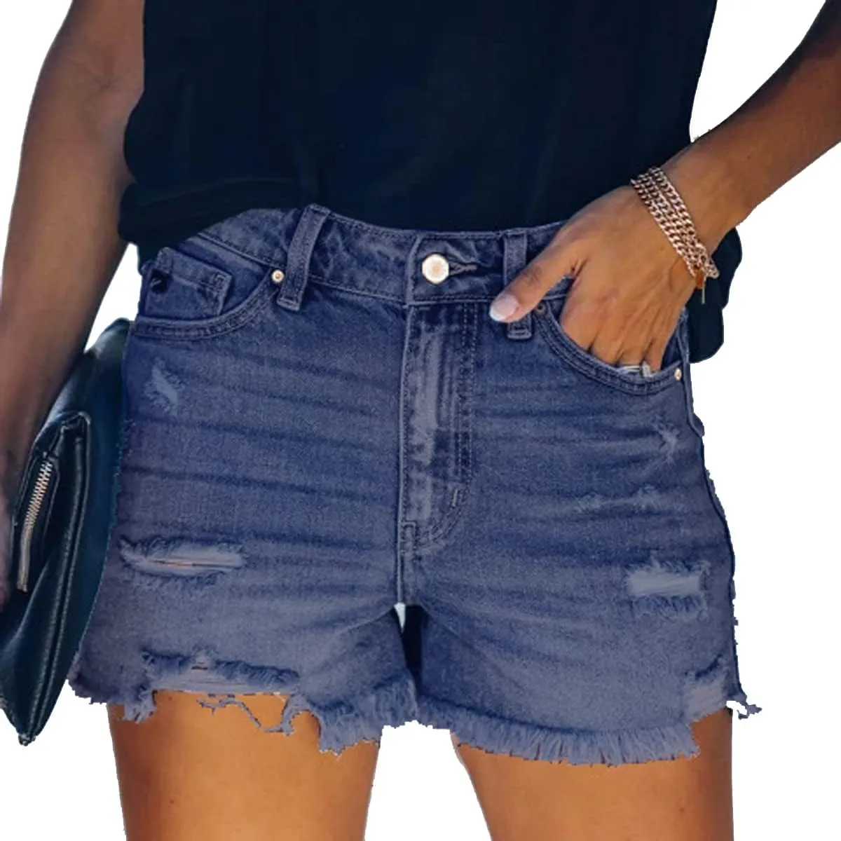 vanberfia Women's Stretchy Denim Mid Rise Jean Shorts with Pockets…