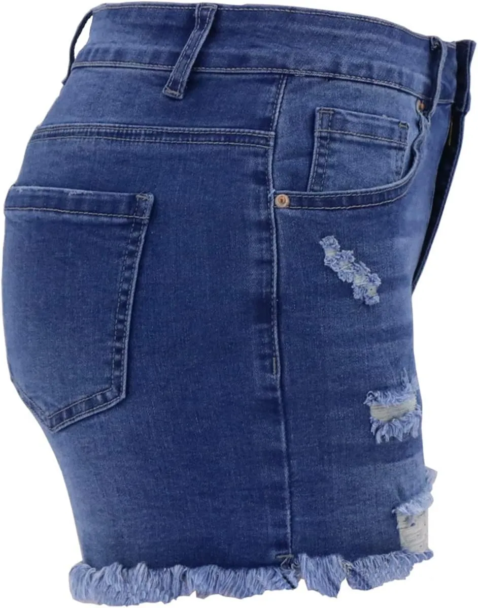 vanberfia Women's Stretchy Denim Mid Rise Jean Shorts with Pockets…
