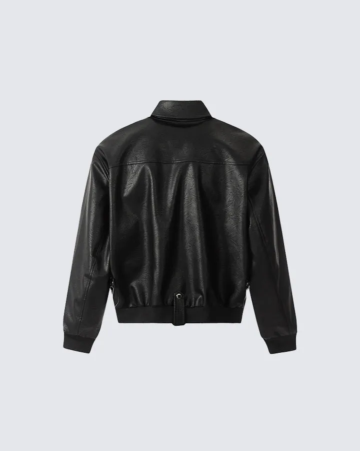 Vintage Minimalist PU Leather Jacket
