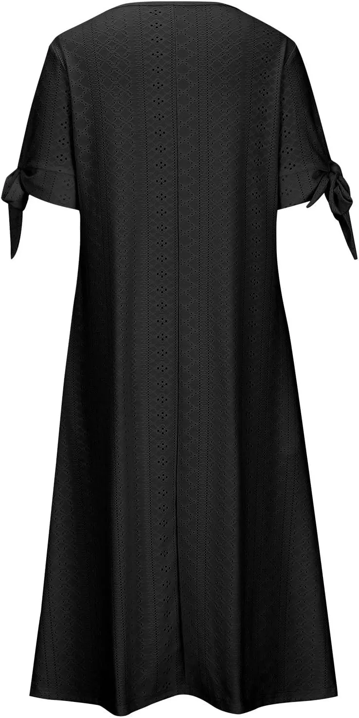 Wedding Guest Dresses for Women Casual Solid Color Wrap Maxi Dress Feminine V-Neck Beach Vacation Cruise Outfits
