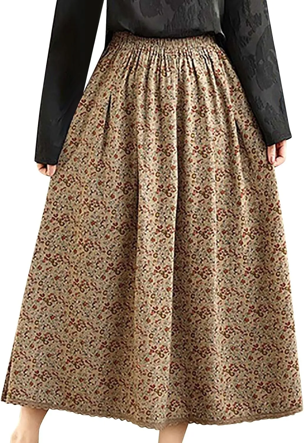 Women Summer High Waisted Skirts Waist Pleated A Line Midi Skirt Floral Skirts Bohemian Long Skirt Casual Clothes