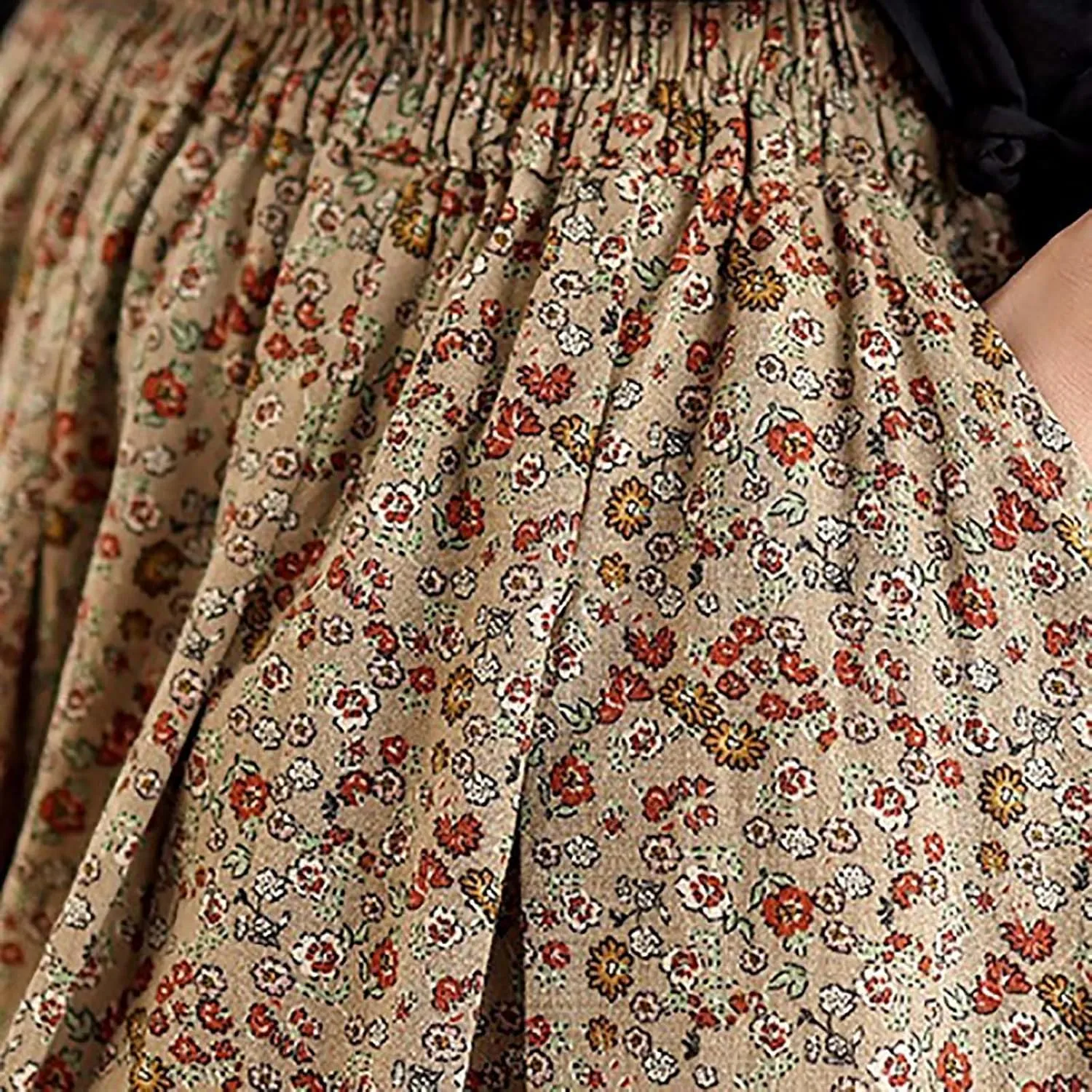 Women Summer High Waisted Skirts Waist Pleated A Line Midi Skirt Floral Skirts Bohemian Long Skirt Casual Clothes