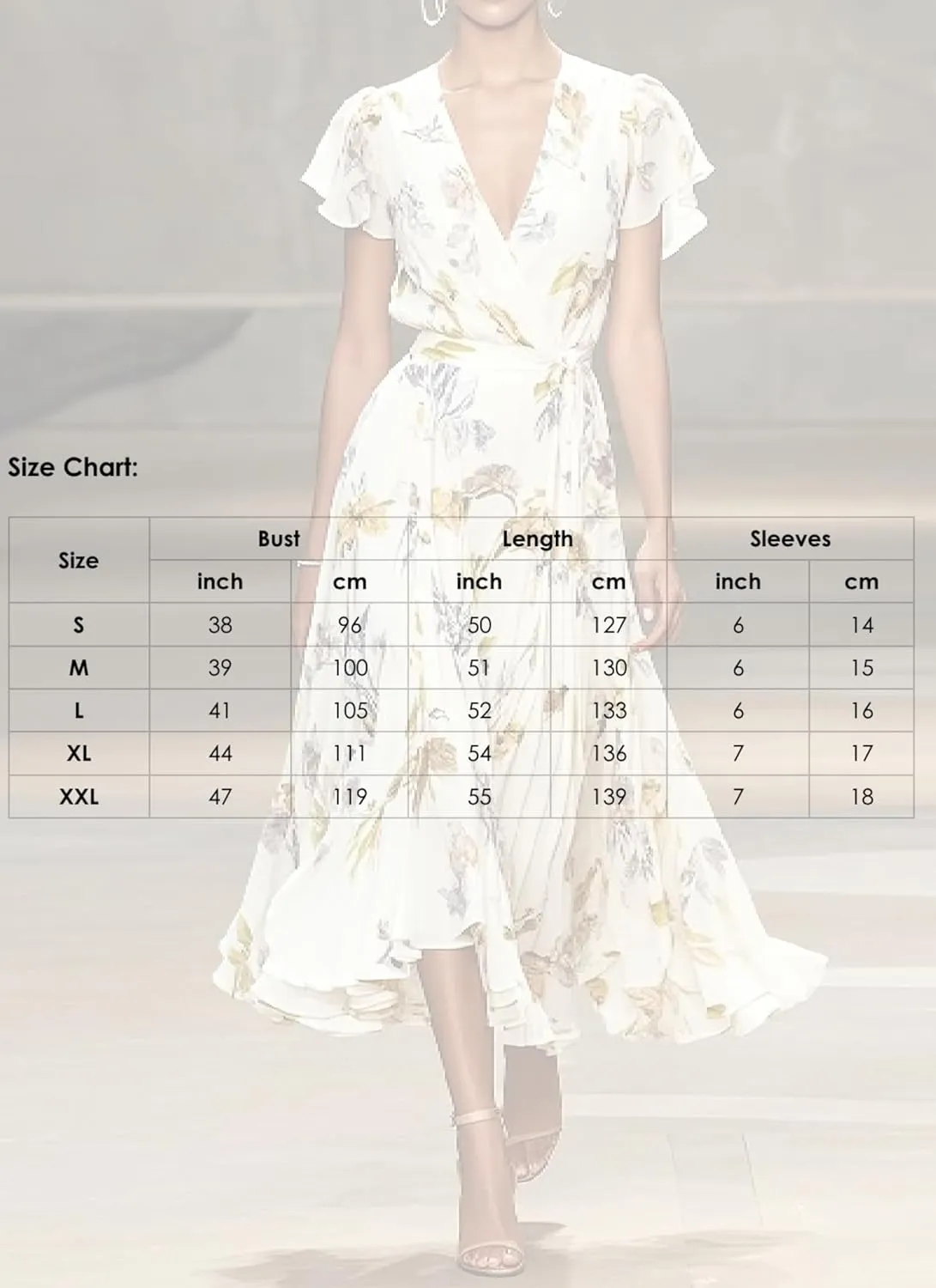 Womens Casual Floral Print Short Flutter Sleeve Midi Dress Summer Wrap V Neck Smocked High Waist Pleated Flowy Dress