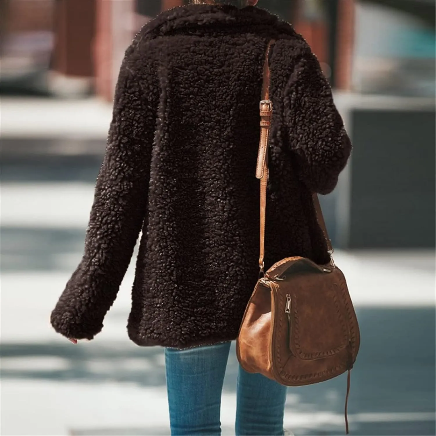 Womens Faux Fur Comfortable Coat Outerwear Winter Stylish Jacket with Pockets