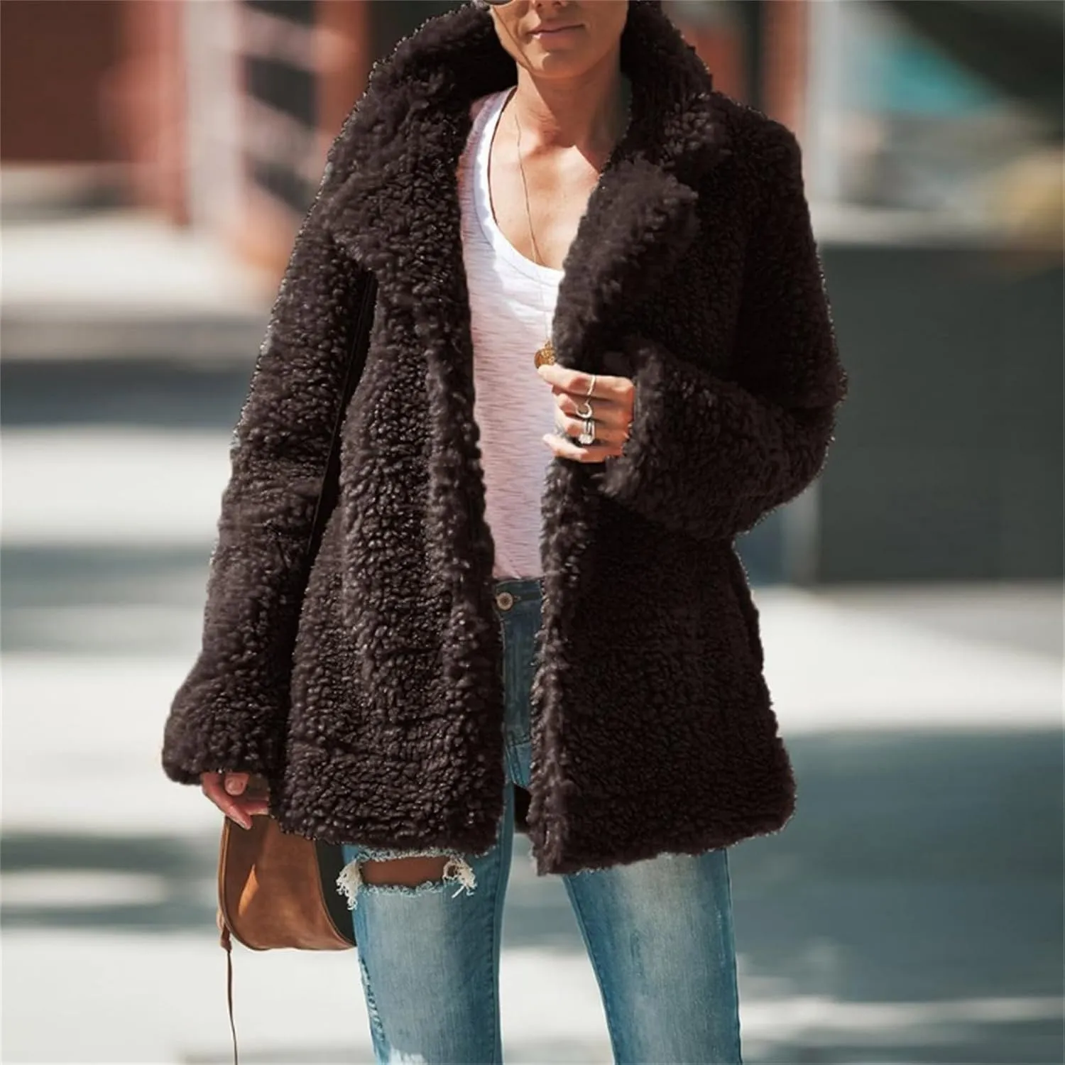 Womens Faux Fur Comfortable Coat Outerwear Winter Stylish Jacket with Pockets