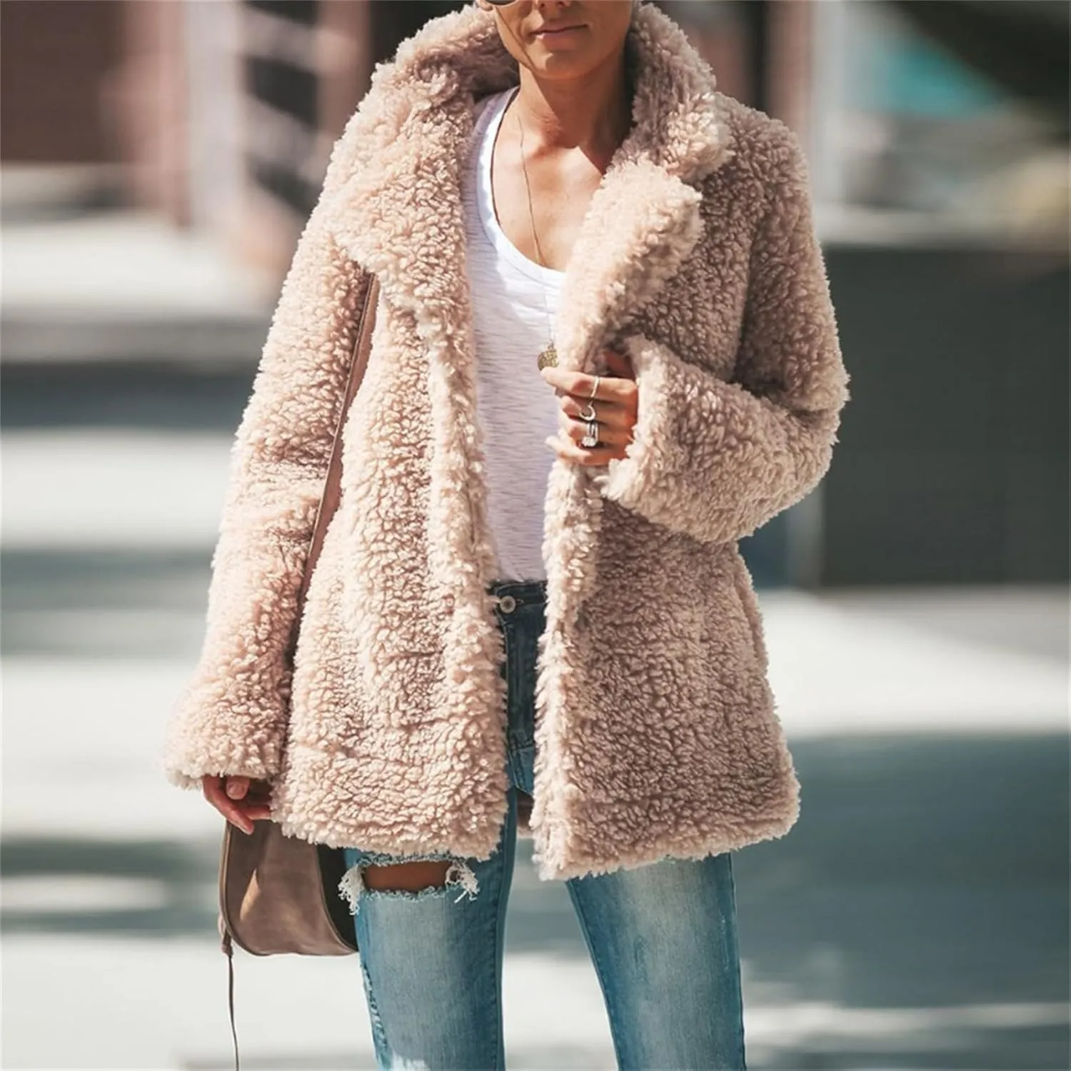 Womens Faux Fur Comfortable Coat Outerwear Winter Stylish Jacket with Pockets